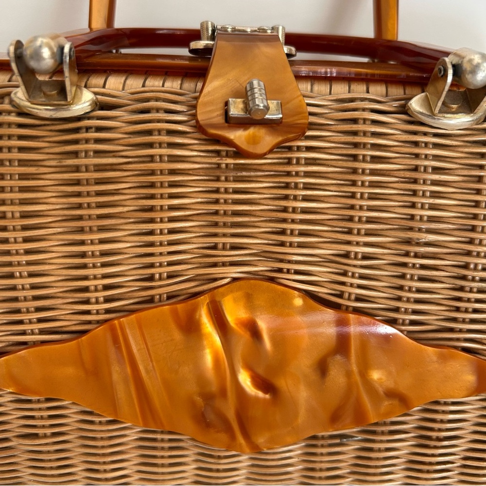 60s Vintage Tropical of Miami Wicker and Lucite Purse Handbag - Picture 4 of 16